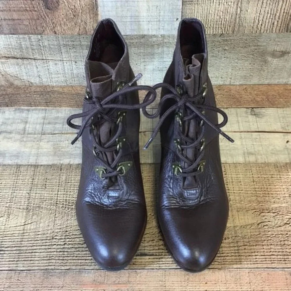 Franco Sarto Brown Leather Derby Wedge Ankle Booties Womens 10 M Heeled Boots - Picture 3 of 12